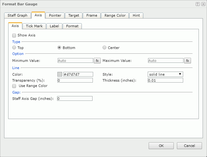 Format Bar Gauge dialog - Axis - Axis tab