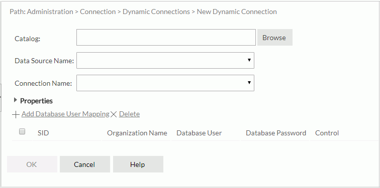 New Dynamic Connection dialog