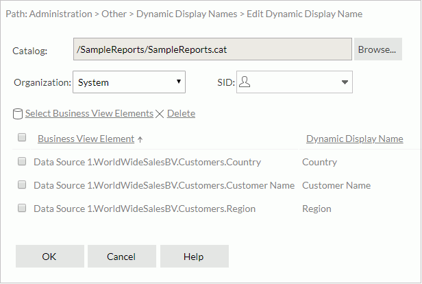 Edit Dynamic Display Name dialog