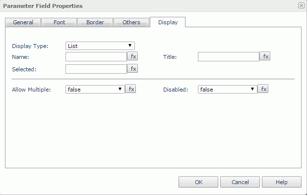 Parameter Field Properties dialog - List Display Type