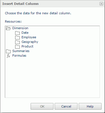 Insert Detail Column dialog