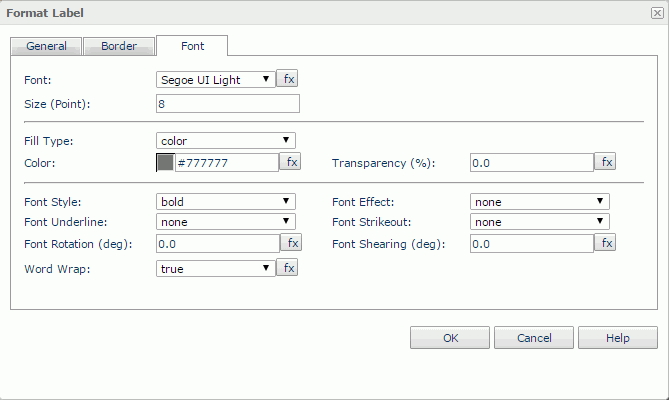 Format Label dialog - Font tab