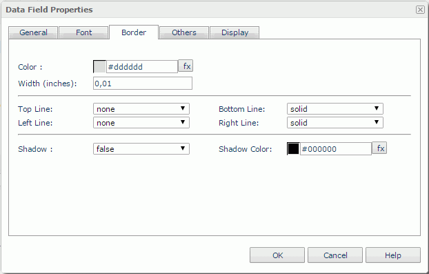 Data Field Properties dialog - Border tab