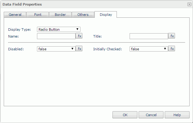 Data Field Properties dialog - Radio Button Display Type