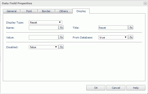 Data Field Properties dialog - Reset Button Display Type