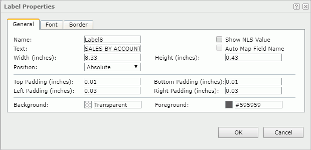 Label Properties dialog - General tab