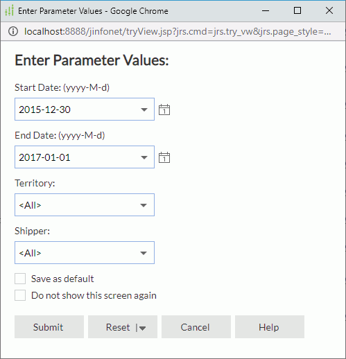 Enter Parameter Values dialog