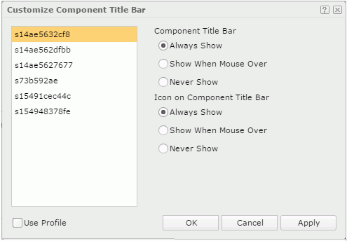 Customize Component Title Bar dialog