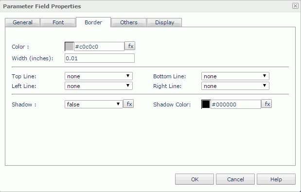 Parameter Field Properties dialog - Border tab