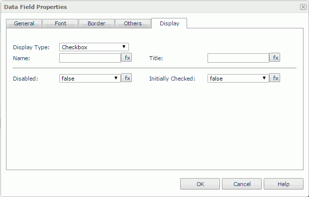 Data Field Properties dialog - Checkbox Display Type