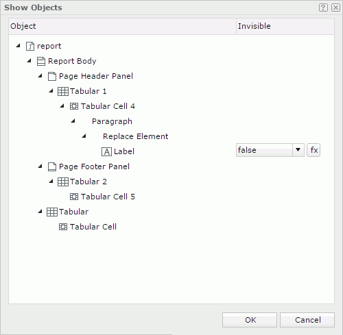 Show Objects dialog