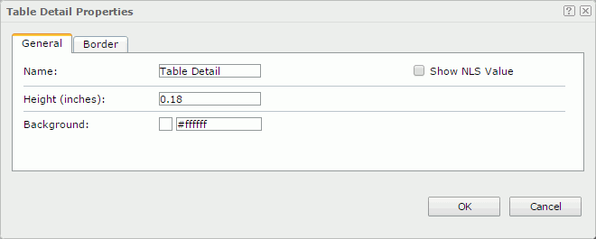 Table Detail Properties dialog - General tab