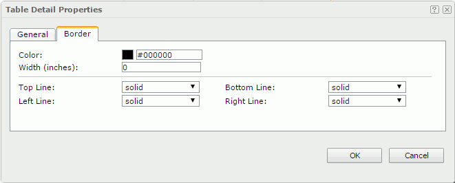 Table Detail Properties dialog - Border tab