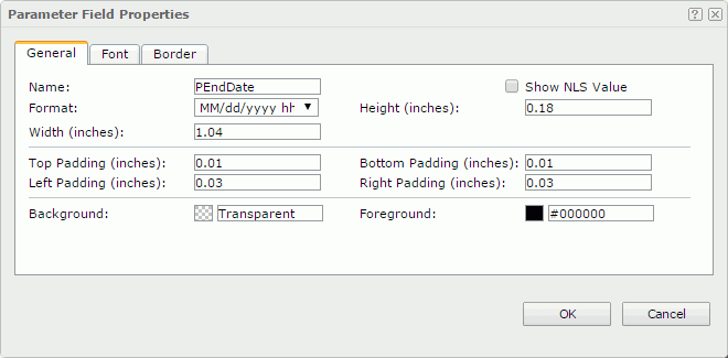 Parameter Field Properties dialog - General tab