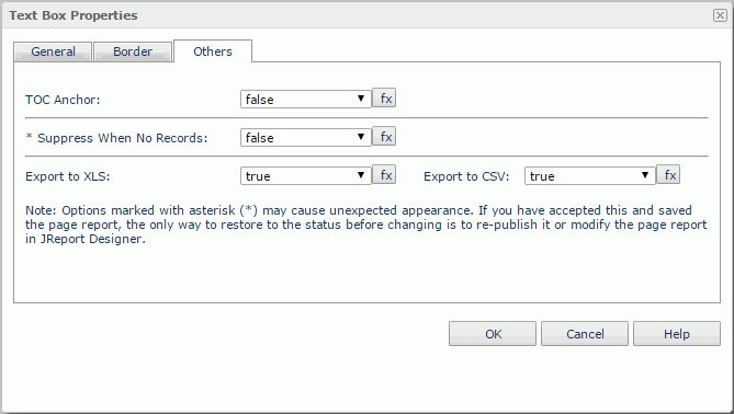Text Box Properties dialog - Others tab
