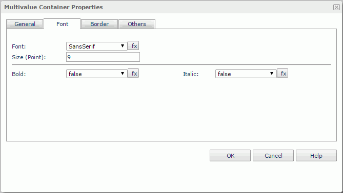 Multivalue Container Properties dialog - Font tab