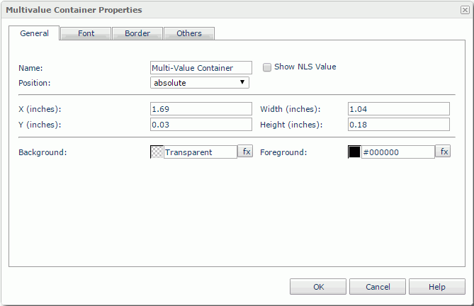 Multivalue Container Properties dialog - General tab