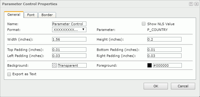 Parameter Control Properties dialog - General tab