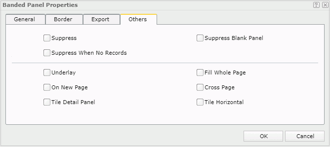 Banded Panel Properties dialog - Others tab