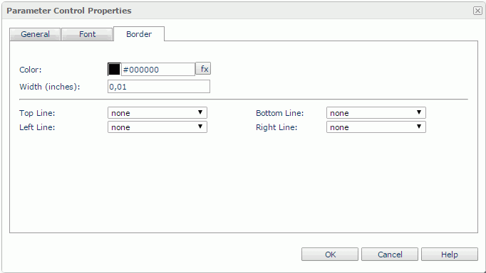 Parameter Control Properties dialog - Border tab