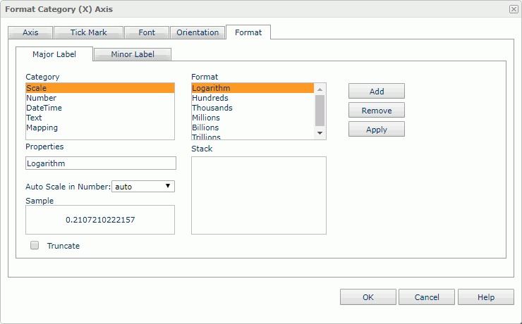 Format Category (X) Axis dialog - Format - Major Label
