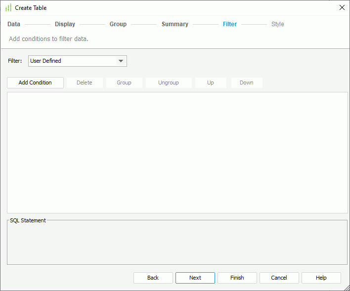 Create Table - Filter