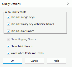 Query Option dialog box