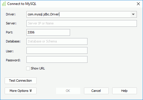 Connect to MySQL dialog box