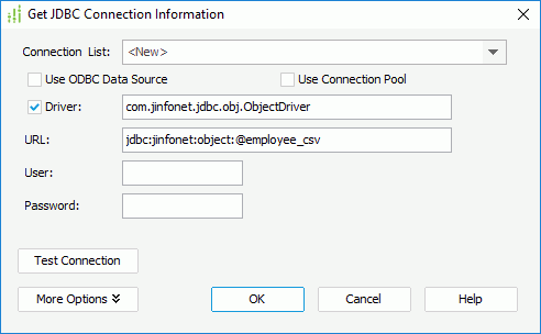 Get JDBC Connection Information dialog box