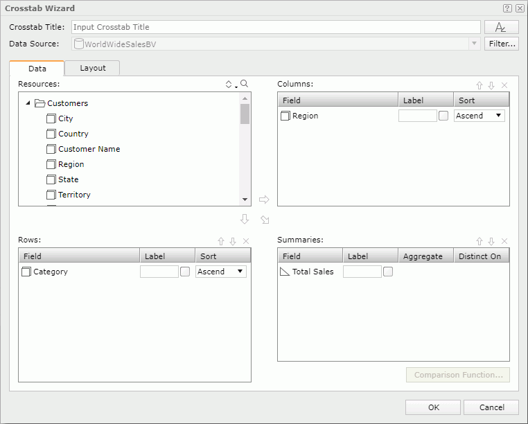 Crosstab Wizard - Data tab