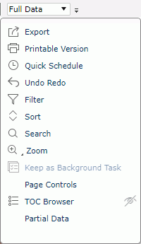 Customize Toolbar Items icon drop-down menu