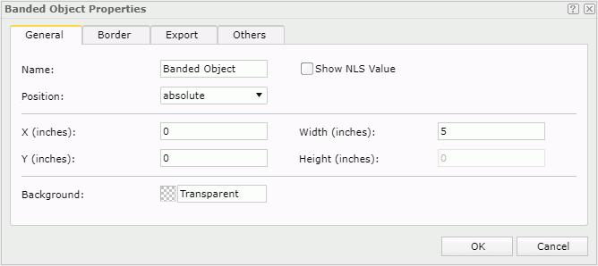 Banded Object Properties dialog box - General tab