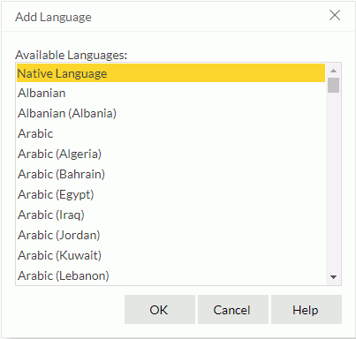 Add Language dialog