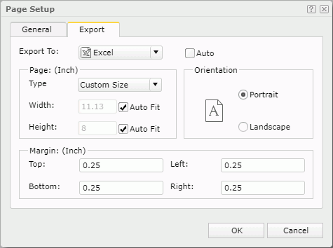 Page Setup dialog box - Export tab
