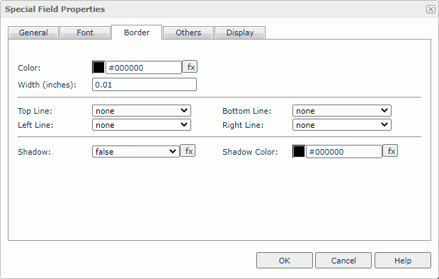 Special Field Properties dialog box - Border tab