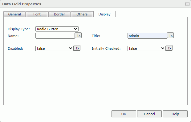 Data Field Properties dialog box - Radio Button Display Type