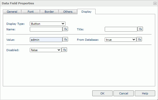 Data Field Properties dialog box - Button Display Type