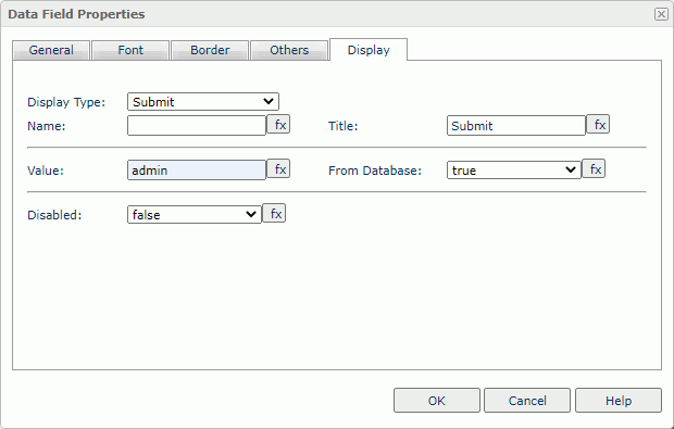 Data Field Properties dialog box - Submit Button Display Type