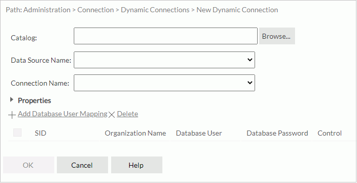 New Dynamic Connection dialog