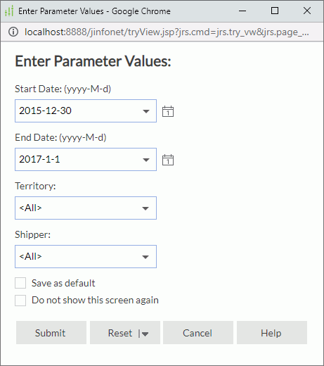 Enter Parameter Values dialog box