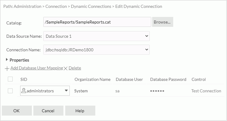 Edit Dynamic Connection dialog box