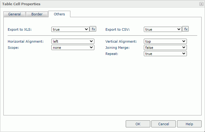 Table Cell Properties dialog box - Others tab