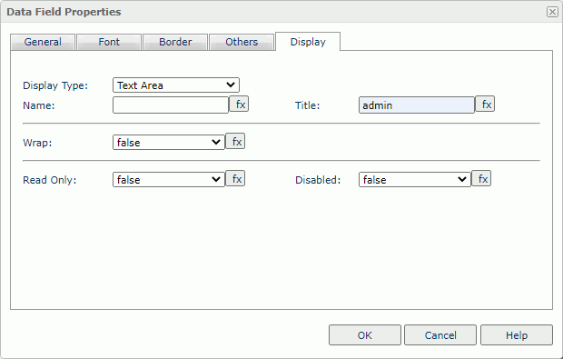 Data Field Properties dialog box - Text Area Display Type