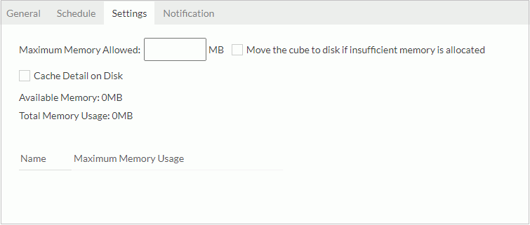 New Cube dialog box - Settings tab