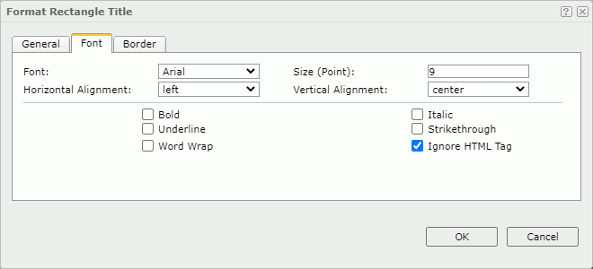 Format Rectangle Title dialog - Font tab