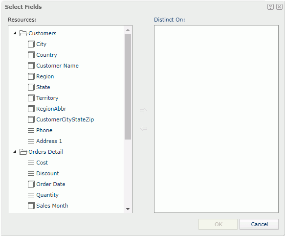 Select Fields dialog box
