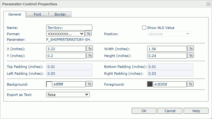 Parameter Control Properties dialog box - General tab