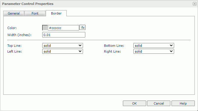 Parameter Control Properties dialog box - Border tab