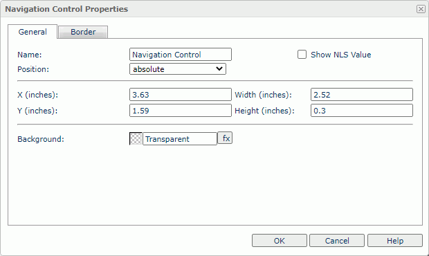 Navigation Control Properties dialog box - General tab