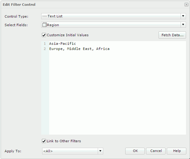 Edit Filter Control dialog box